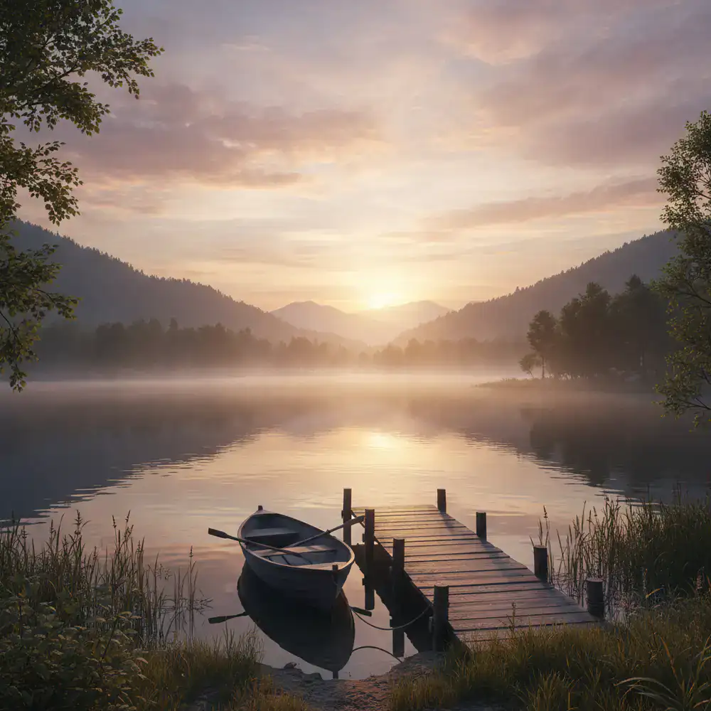 Captura de tela do lago inicial ao amanhecer